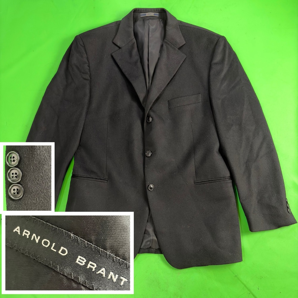 Arnold Brant 100% Cashmere Sport Coat Mens 44R Black 3-Button Blazer Canada Made